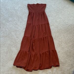 Cider Strapless Wide Leg Jumpsuit in Rust